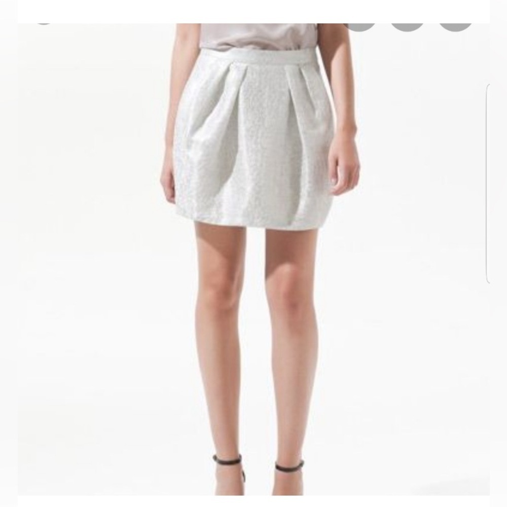 Zara White Silver Metallic Jacquard Mini Balloon Skirt pockets Sz S